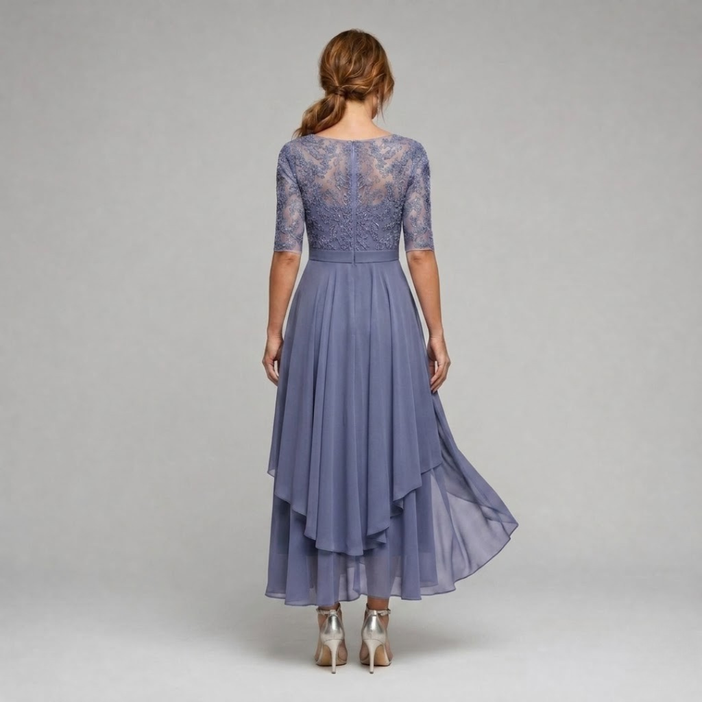Amanda | Elegant Floral Lace Chiffon Midi Dress