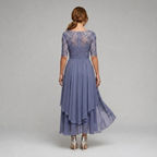 Amanda | Elegant Floral Lace Chiffon Midi Dress