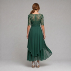 Amanda | Elegant Floral Lace Chiffon Midi Dress