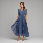 Amanda | Elegant Floral Lace Chiffon Midi Dress