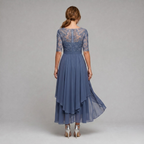Amanda | Elegant Floral Lace Chiffon Midi Dress