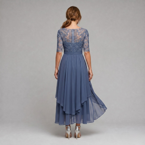 Amanda | Elegant Floral Lace Chiffon Midi Dress